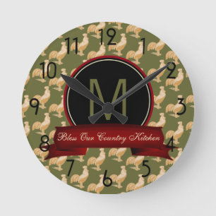 ヴィンテージの金オンドリパターン ラウンド壁時計