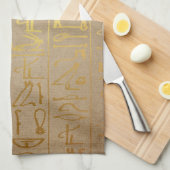 ヴィンテージの金ゴールドのエジプトの象形文字の紙のプリント キッチンタオル (四つ折り)