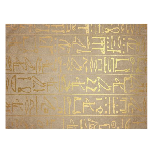 ヴィンテージの金ゴールドのエジプトの象形文字の紙のプリント テーブルクロス (正面(横))