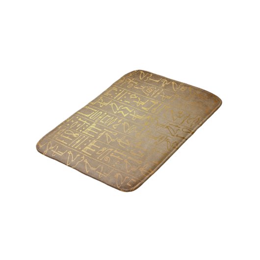 ヴィンテージの金ゴールドのエジプトの象形文字の紙のプリント バスマット (アングル)