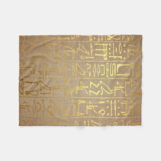 ヴィンテージの金ゴールドのエジプトの象形文字の紙のプリント フリースブランケット (正面(横))