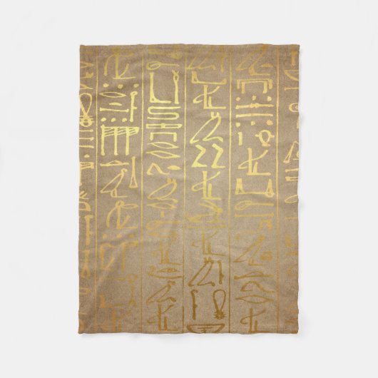 ヴィンテージの金ゴールドのエジプトの象形文字の紙のプリント フリースブランケット (正面)