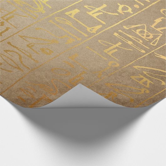 ヴィンテージの金ゴールドのエジプトの象形文字の紙のプリント ラッピングペーパー (角)