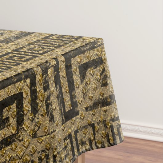 ヴィンテージの金ゴールドのギリシャの雷文パターン テーブルクロス (インサイチュ)