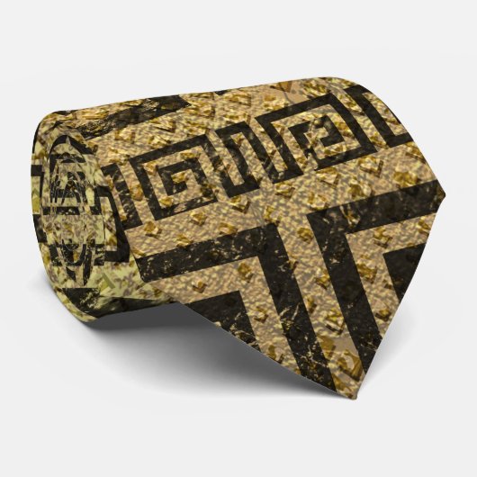 ヴィンテージの金ゴールドのギリシャの雷文パターン ネクタイ (ロール)