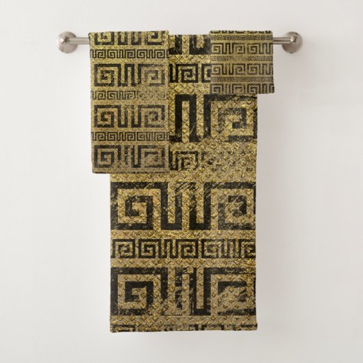 ヴィンテージの金ゴールドのギリシャの雷文パターン バスタオルセット (インサイチュ)