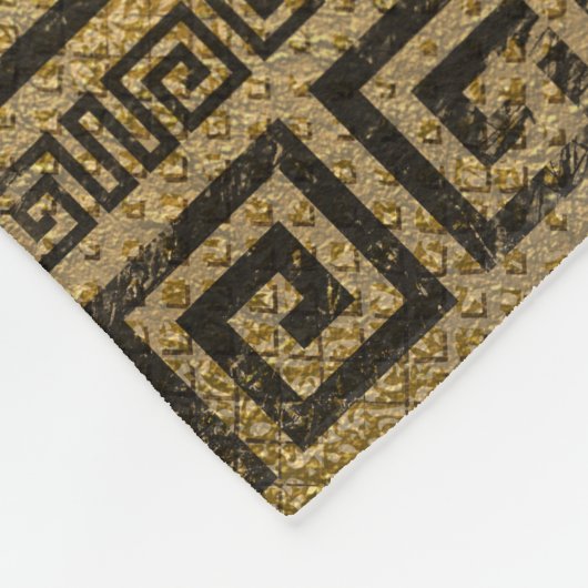 ヴィンテージの金ゴールドのギリシャの雷文パターン フリースブランケット (角)