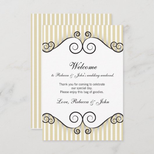 ヴィンテージの金ゴールドのストライプのな結婚式の歓迎カード エンクロージャーカード (正面/裏面)
