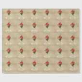 ヴィンテージの金ゴールドのダマスク織パターンピンクのバラおよび名前 ラッピングペーパー (フラット)