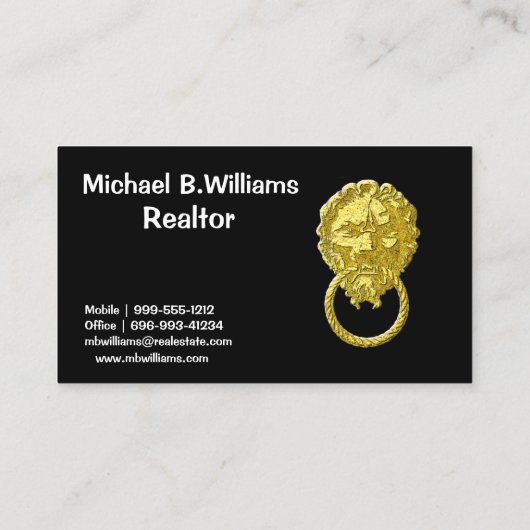 ヴィンテージの金ゴールドのライオンのドアノッカー 名刺 (裏面)
