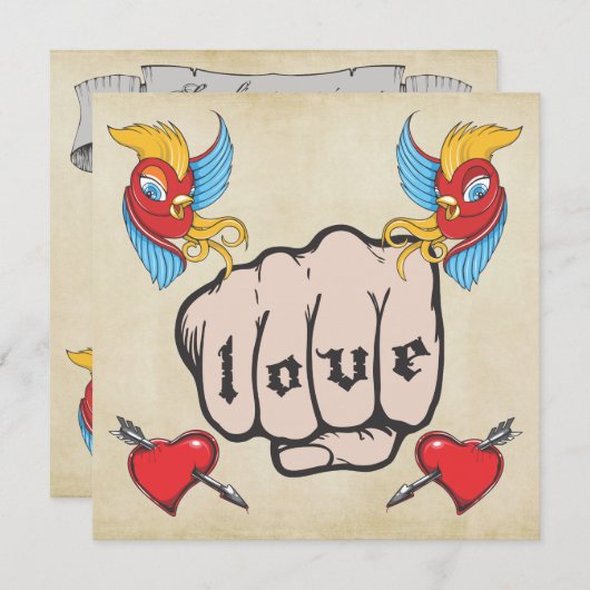 ヴィンテージの金ゴールドの入れ墨のテーマの誕生会の招待 招待状 (正面/裏面)