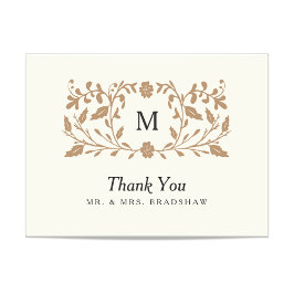 ヴィンテージの金ゴールドの花柄 サンキューカード