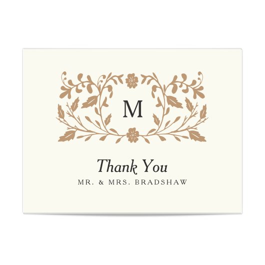 ヴィンテージの金ゴールドの花柄 サンキューカード