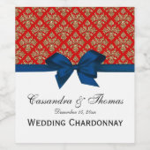 ヴィンテージの金ゴールドの赤いダマスク織の濃紺の弓 ワインラベル (シングルラベル)