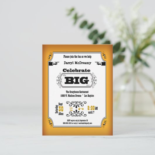 ヴィンテージの金ゴールドのPlaybillの誕生日のパーティの招待状 招待状 (スタンド正面)