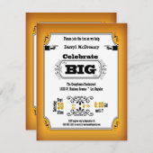 ヴィンテージの金ゴールドのPlaybillの誕生日のパーティの招待状 招待状 (正面/裏面)