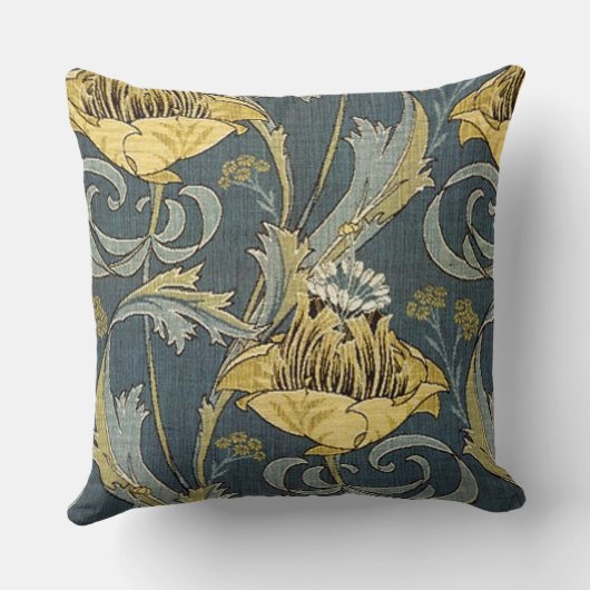 ヴィンテージの金ゴールド及び灰色の花柄 クッション (裏面)