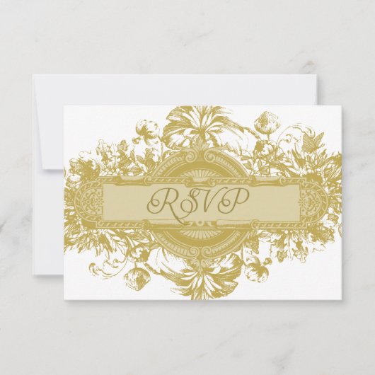 ヴィンテージの金ゴールド花の結婚RSVPのカード 出欠カード (正面)
