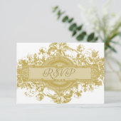 ヴィンテージの金ゴールド花の結婚RSVPのカード 出欠カード (スタンド正面)