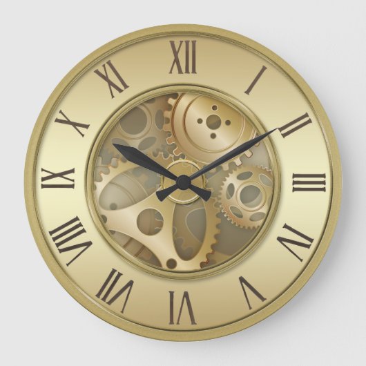 ヴィンテージの金ローマ数字の円形の柱時計 ラージ壁時計 (正面)