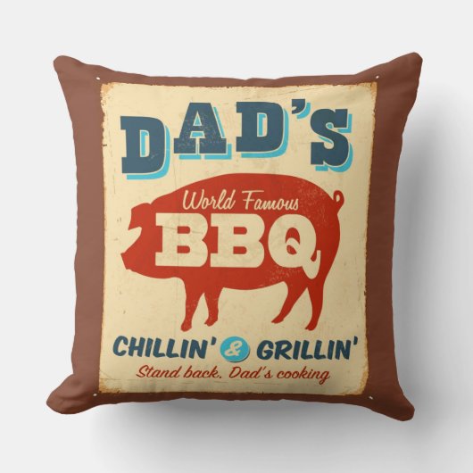 ヴィンテージの金属の印-パパのBBQ クッション (正面)