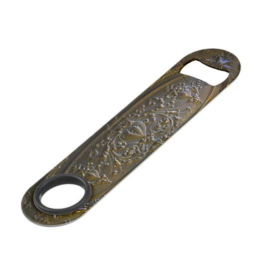 ヴィンテージの金属の装飾のエレガントな花の古い彫刻します スピード栓抜き (裏面アングル)