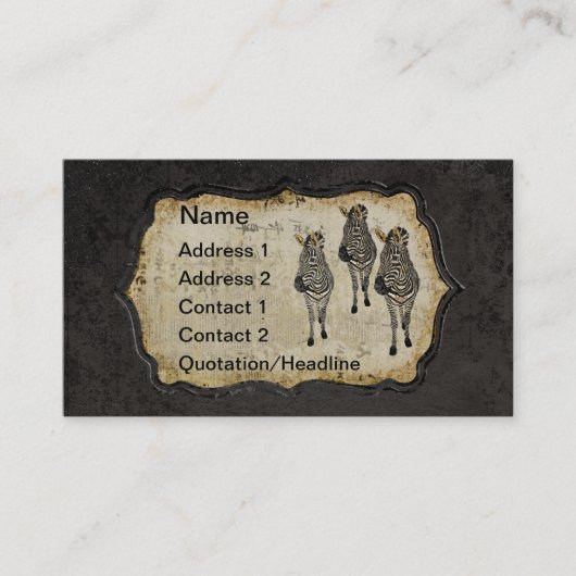 ヴィンテージの金白いシマウマの名刺かラベル 名刺 (正面)