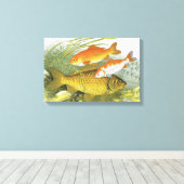 ヴィンテージの金魚とコイの魚, 海洋の水生生物 キャンバスプリント (インサイチュ (ウッドフロア))
