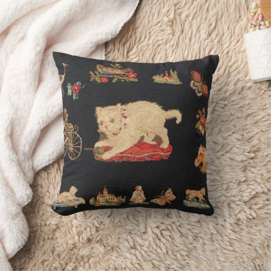 ヴィンテージの針先の子猫猫の枕 クッション (ブランケット)