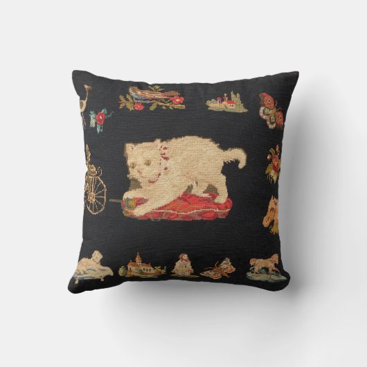 ヴィンテージの針先の子猫猫の枕 クッション (裏面)