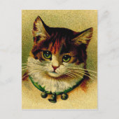 ヴィンテージの鈴が鳴る緑の目の猫 ポストカード (正面)
