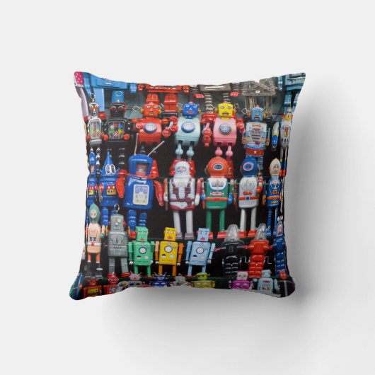 ヴィンテージの鉄の錫のおもちゃのロボットコレクションの枕 クッション (裏面)