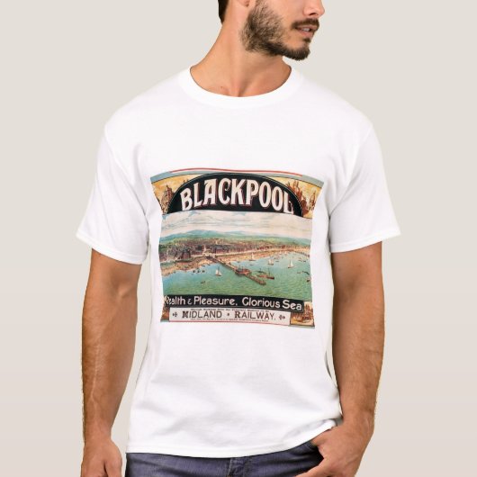 ヴィンテージの鉄道広告ブラックプールイギリスイギリス Tシャツ (正面)