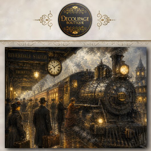 ヴィンテージの鉄道駅のデコパージュ・ティシュペーパー 薄葉紙