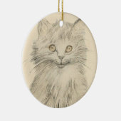 ヴィンテージの鉛筆のスケッチ猫のポートレートのオーナメント セラミックオーナメント (右)
