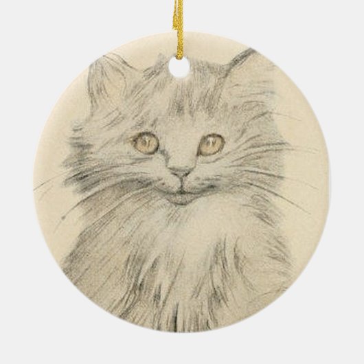 ヴィンテージの鉛筆のスケッチ猫のポートレートのオーナメント セラミックオーナメント (裏面)