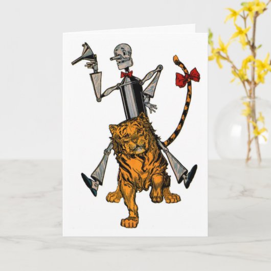 ヴィンテージの錫の人とライオンのカード カード (黄色い花)