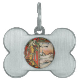 ヴィンテージの鐘が鳴る「聖降誕祭お目出とう」 ペットネームタグ