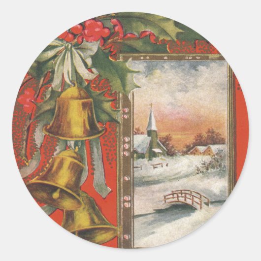 ヴィンテージの鐘が鳴る「聖降誕祭お目出とう」 ラウンドシール (正面)