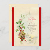 ヴィンテージの鐘と果実の新年おめでとう ポストカード (正面/裏面)