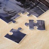 ヴィンテージの門と鶏の冬の農場シーン ジグソーパズル (側面)