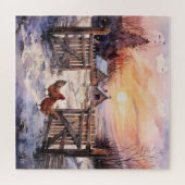 ヴィンテージの門と鶏の冬の農場シーン ジグソーパズル (横)