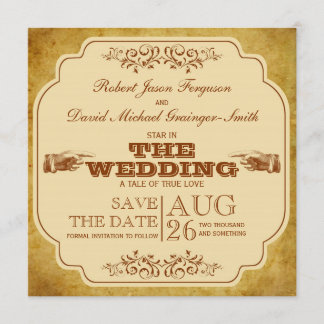 ヴィンテージの陽気な結婚式の劇場の保存日付 セーブザデート