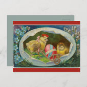 ヴィンテージの雛がイースター卵を届ける ポストカード (正面/裏面)