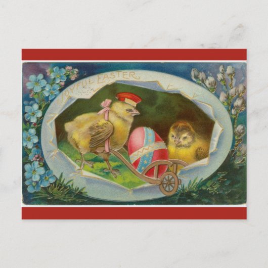 ヴィンテージの雛がイースター卵を届ける ポストカード (正面)