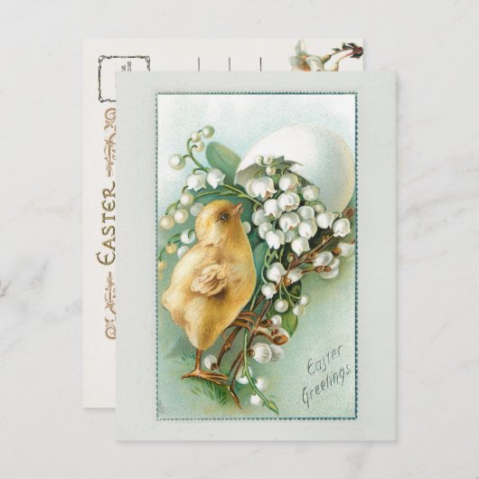 ヴィンテージの雛、復活祭の卵と谷のユリ シーズンポストカード (正面/裏面)