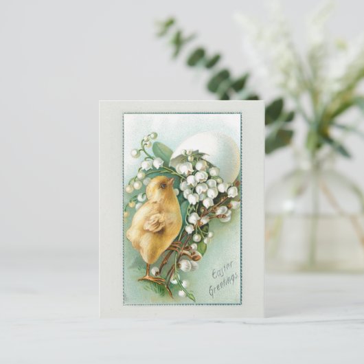 ヴィンテージの雛、復活祭の卵と谷のユリ シーズンポストカード (スタンド正面)