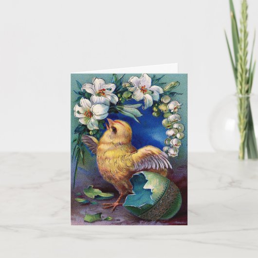 ヴィンテージの雛、復活祭の卵、ユリ シーズンカード (正面)