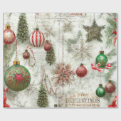 ヴィンテージの離れ素朴なオーナメントとクリスマス ラッピングペーパー (フラット)