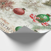 ヴィンテージの離れ素朴なオーナメントとクリスマス ラッピングペーパー (角)